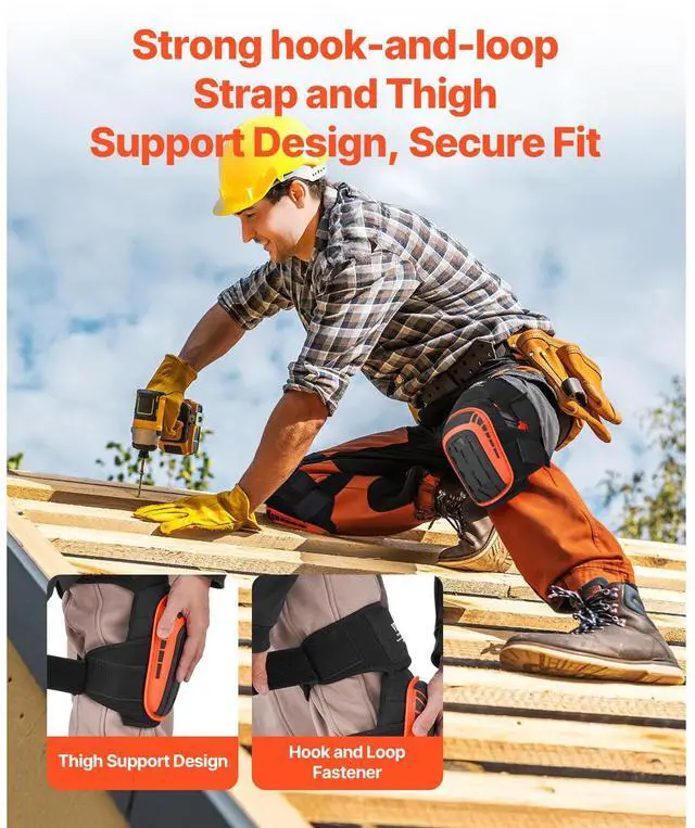 Alt view image 5 of 8 - VEVOR Knee Pads for Work, Extended Heavy Duty Construction Knee Pads with 2 Extension Straps, Anti-Slip Foam Gel Knee Pads, Men & Women, for Gardening Flooring Roofing and Cleaning, Black and Orange