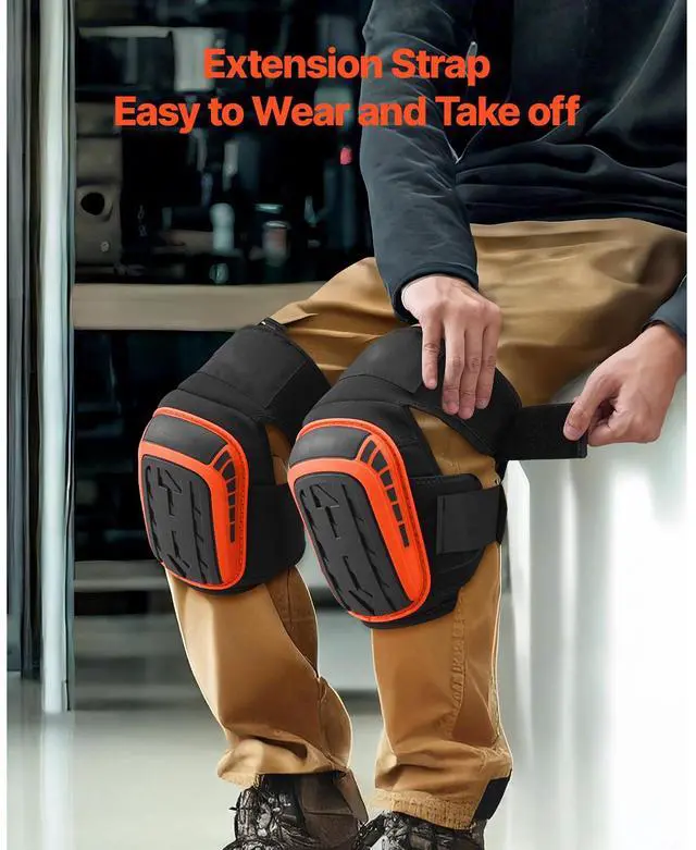 Alt view image 7 of 8 - VEVOR Knee Pads for Work, Extended Heavy Duty Construction Knee Pads with 2 Extension Straps, Anti-Slip Foam Gel Knee Pads, Men & Women, for Gardening Flooring Roofing and Cleaning, Black and Orange