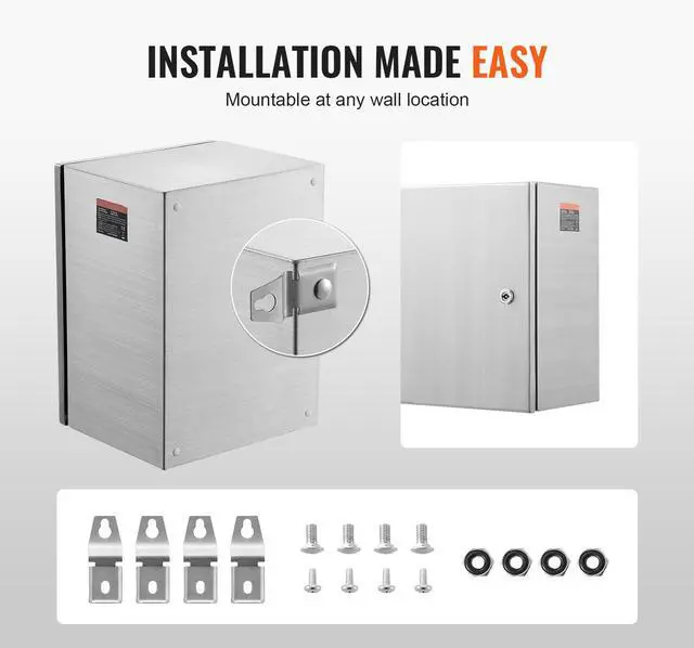 Alt view image 13 of 14 - VEVOR Steel Electrical Box, 24"x 20"x 8", 304 Stainless Steel Electrical Enclosure Box, Wall-Mounted Outdoor Electrical Electronic Equipment Enclosure with Mounting Plate Hinges Lock, IP66 Waterproof