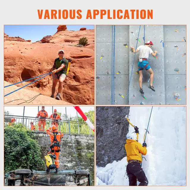 Alt view image 13 of 14 - VEVOR 10.2mm Dynamic Climbing Rope, 60M(197ft) Outdoor Rock Climbing Rope 25KN Breaking Tension, Fiber Rope with Steel Snap Hooks for Escape, Rappelling, Fire Rescue, Blue