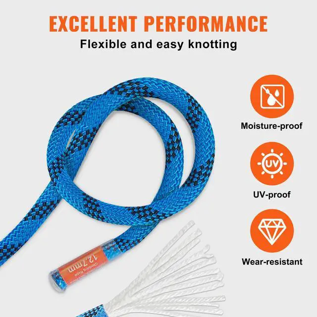 Alt view image 12 of 14 - VEVOR 12.7mm Static Climbing Rope, 38M(125ft) Outdoor Rock Climbing Rope 32KN Breaking Tension, Fiber Rope with Steel Snap Hooks for Escape, Rappelling, Fire Rescue, Blue