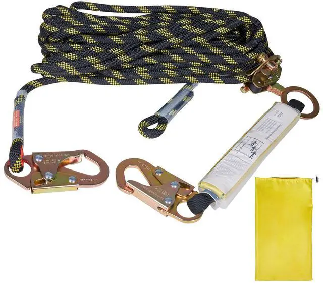 Alt view image 8 of 14 - VEVOR Vertical Lifeline Assembly, 0.55'' x 25' Fall Protection Rope with 30 KN Breaking Tension, Polyester Roofing Rope with Steel Snap Hooks, Rope Grab, and Shock Absorber, ANSI Compliant