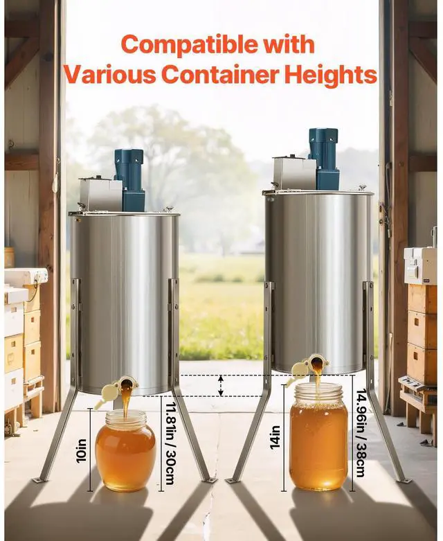 Alt view image 6 of 8 - VEVOR Electric Honey Extractor, 3 Frame Honey Spinner with Transparent Lid, 140W Stainless Steel Honeycomb Drum Spinner, Height Adjustable, Honeycomb Extraction Equipment for Beekeeping