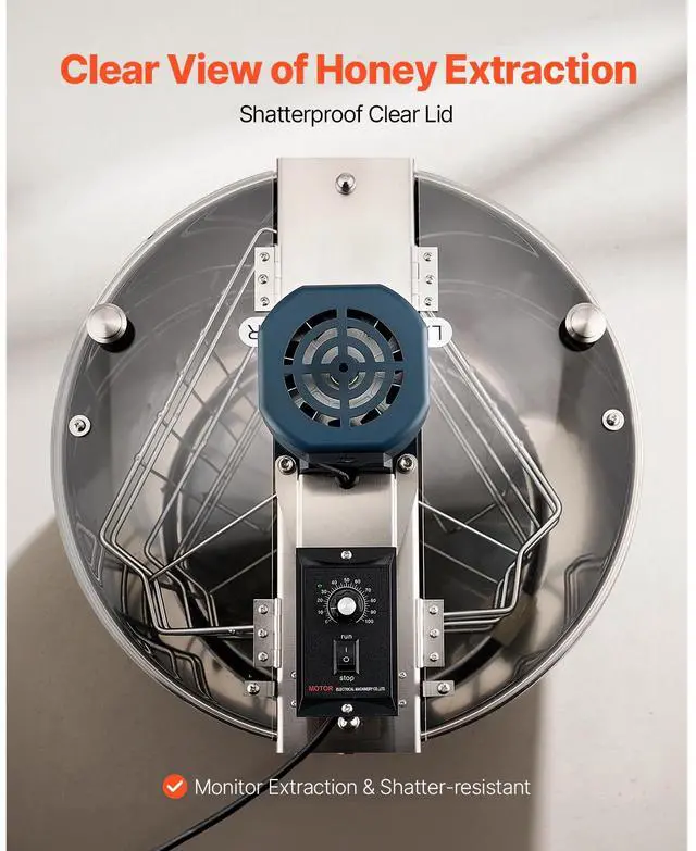 Alt view image 7 of 8 - VEVOR Electric Honey Extractor, 3 Frame Honey Spinner with Transparent Lid, 140W Stainless Steel Honeycomb Drum Spinner, Height Adjustable, Honeycomb Extraction Equipment for Beekeeping