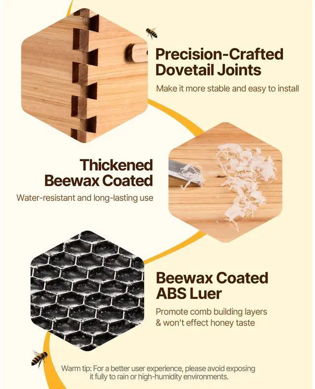 Alt view image 10 of 14 - VEVOR Bee Hive Deep Box Starter Kit, 100% Beeswax Coated Natural Cedar Wood, Langstroth Beehive Kit with 10 Frames and Foundations, Transparent Acrylic Bee Windows for Beginners and Pro Beekeepers
