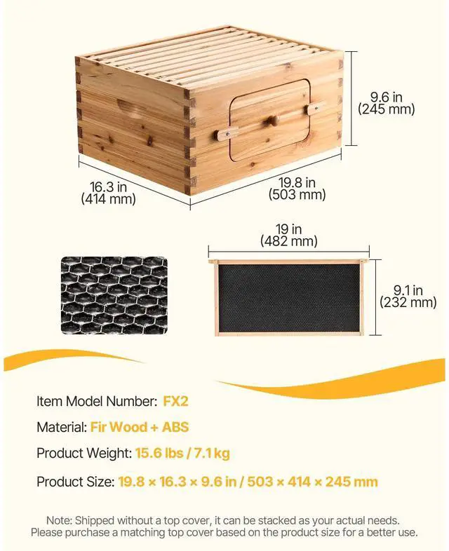 Alt view image 14 of 14 - VEVOR Bee Hive Deep Box Starter Kit, 100% Beeswax Coated Natural Cedar Wood, Langstroth Beehive Kit with 10 Frames and Foundations, Transparent Acrylic Bee Windows for Beginners and Pro Beekeepers