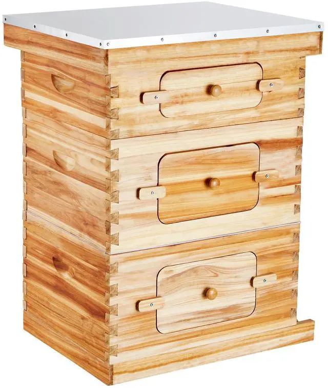 Alt view image 8 of 14 - VEVOR Bee Hive 30 Frame Bee Hives Starter Kit, Beeswax Coated Fir Wood, 2 Deep + 1 Medium Bee Boxes Langstroth Beehive Kit, Transparent Acrylic Windows with Foundations for Beginners Pro Beekeepers