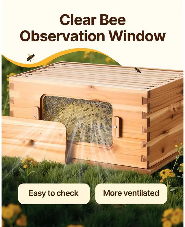 Alt view image 12 of 14 - VEVOR Bee Hive 30 Frame Bee Hives Starter Kit, Beeswax Coated Fir Wood, 2 Deep + 1 Medium Bee Boxes Langstroth Beehive Kit, Transparent Acrylic Windows with Foundations for Beginners Pro Beekeepers