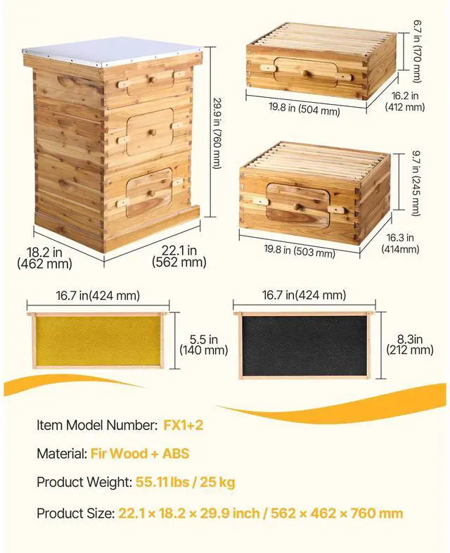 Alt view image 14 of 14 - VEVOR Bee Hive 30 Frame Bee Hives Starter Kit, Beeswax Coated Fir Wood, 2 Deep + 1 Medium Bee Boxes Langstroth Beehive Kit, Transparent Acrylic Windows with Foundations for Beginners Pro Beekeepers