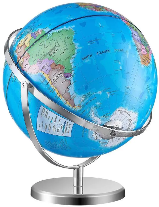 Alt view image 3 of 9 - VEVOR Illuminated World Globe with Stand, 13 in/330.2 mm, Educational Earth Globe with Stable Heavy Metal Base HD Printed Map and LED Night Lighting, 720° Spinning Globe for Kids Classroom Learning