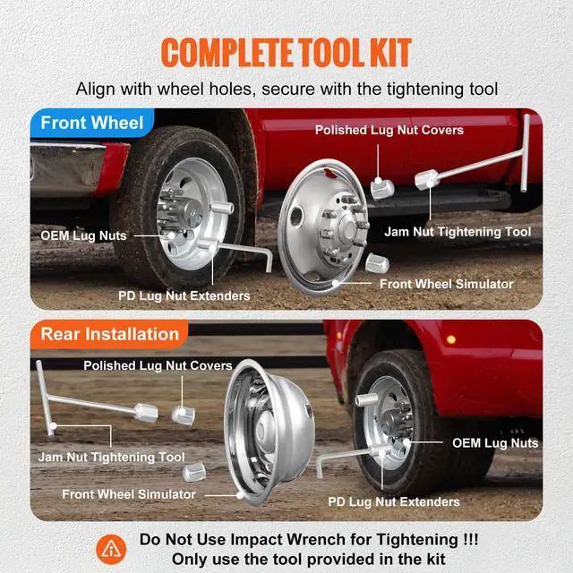 Alt view image 13 of 14 - VEVOR 19.5-inch 10 Lug Wheel Simulators, 304 Stainless Steel Wheel Simulator Kit with Mirror Polished Finish, 2 Front and 2 Rear Wheel Covers Fit for For Ford F450/F550 (2005-2020), 4 pcs