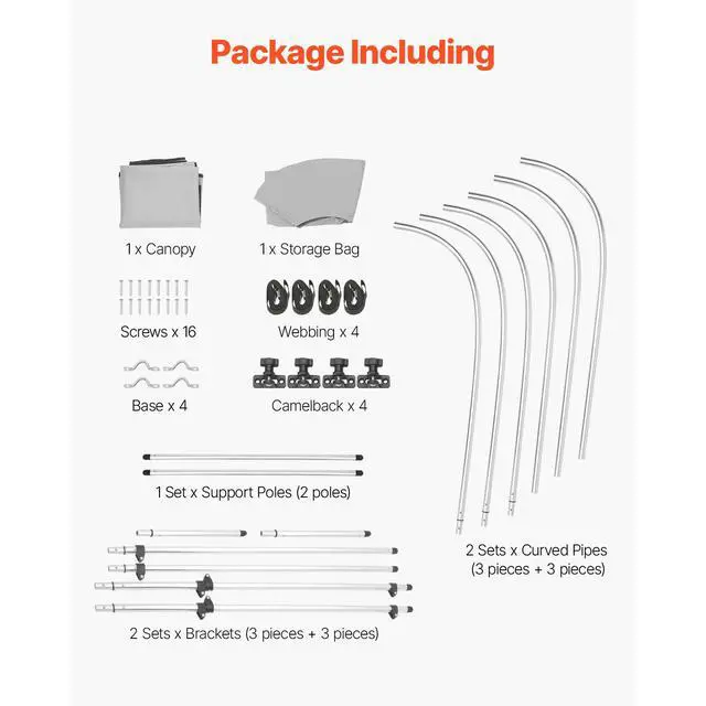 Alt view image 8 of 8 - VEVOR 3 Bow Boat Bimini Tops, 600D Polyester Canopy with Aluminum Alloy Frame, Waterproof & Sun Shade Boat Awning Canopy with Storage Bag, 2 Support Poles, 4 Straps, 6'Lx(54"-60")Wx46"H, Light Grey