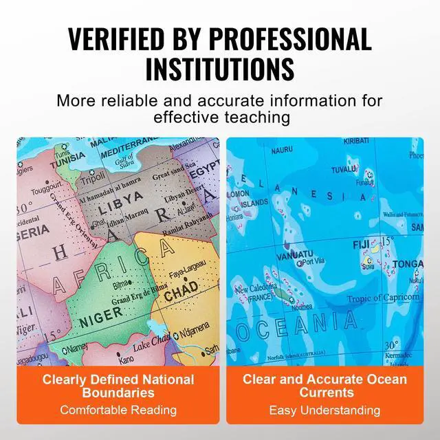 Alt view image 8 of 9 - VEVOR Illuminated World Globe with Stand, 13 in/330.2 mm, Educational Earth Globe with Stable Heavy Metal Base HD Printed Map and LED Night Lighting, 720° Spinning Globe for Kids Classroom Learning