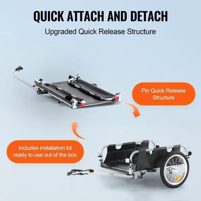 Alt view image 7 of 9 - VEVOR Bike Cargo Trailer, 100 lbs Load Capacity, Heavy-Duty Bicycle Wagon Cart, Foldable Compact Storage & Quick Release with Universal Hitch, 16" Wheels, Safe Reflectors, Fits 22"-28" Bike Wheels