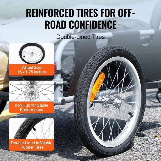 Alt view image 6 of 9 - VEVOR Bike Cargo Trailer, 100 lbs Load Capacity, Heavy-Duty Bicycle Wagon Cart, Foldable Compact Storage & Quick Release with Universal Hitch, 16" Wheels, Safe Reflectors, Fits 22"-28" Bike Wheels