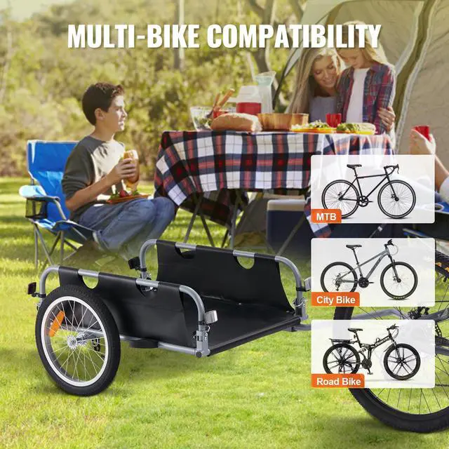 Alt view image 8 of 9 - VEVOR Bike Cargo Trailer, 100 lbs Load Capacity, Heavy-Duty Bicycle Wagon Cart, Foldable Compact Storage & Quick Release with Universal Hitch, 16" Wheels, Safe Reflectors, Fits 22"-28" Bike Wheels