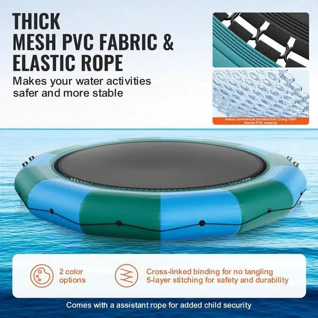 Alt view image 5 of 9 - VEVOR Inflatable Water Bouncer, 15ft Recreational Water Trampoline, Portable Bounce Swim Platform with 3-Step Ladder & Electric Air Pump, Kids Adults Floating Rebounder for Pool, Lake, Water Sports