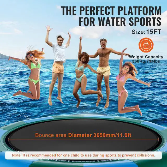 Alt view image 4 of 9 - VEVOR Inflatable Water Bouncer, 15ft Recreational Water Trampoline, Portable Bounce Swim Platform with 3-Step Ladder & Electric Air Pump, Kids Adults Floating Rebounder for Pool, Lake, Water Sports