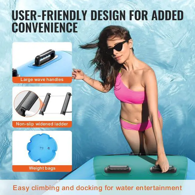 Alt view image 7 of 9 - VEVOR Inflatable Water Bouncer, 15ft Recreational Water Trampoline, Portable Bounce Swim Platform with 3-Step Ladder & Electric Air Pump, Kids Adults Floating Rebounder for Pool, Lake, Water Sports