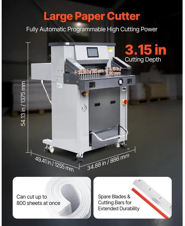 Alt view image 2 of 7 - Electric Hydraulic Paper Cutter, 2500W Heavy Duty Paper Cutter Machine 20.2 in/515 mm Cutting Width, 3.1 in/80 mm Cutting Thickness, Electric Guillotine Trimmer with Casters & Infrared Function