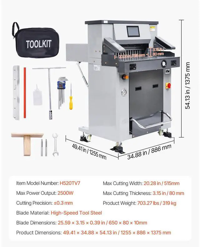 Alt view image 7 of 7 - Electric Hydraulic Paper Cutter, 2500W Heavy Duty Paper Cutter Machine 20.2 in/515 mm Cutting Width, 3.1 in/80 mm Cutting Thickness, Electric Guillotine Trimmer with Casters & Infrared Function