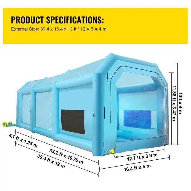 Alt view image 7 of 7 - SKYSHALO Inflatable Spray Tent, Dimensions 39.4x16.4x13.1 ft, Equipped with Dual High-Efficiency Fans, Features Air Filtration, Ideal for Vehicle Spray Painting or Workspace, Blue