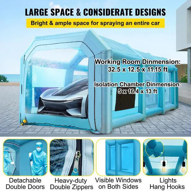 Alt view image 4 of 7 - SKYSHALO Inflatable Spray Tent, Dimensions 39.4x16.4x13.1 ft, Equipped with Dual High-Efficiency Fans, Features Air Filtration, Ideal for Vehicle Spray Painting or Workspace, Blue