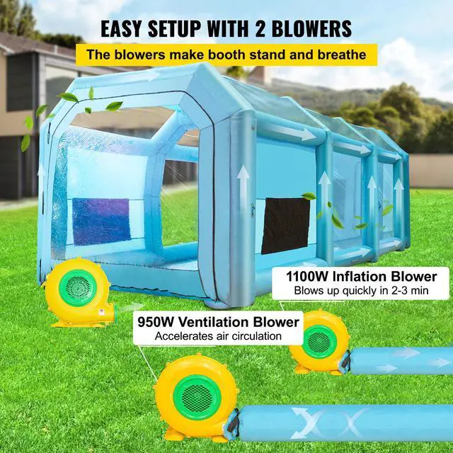 Alt view image 6 of 7 - SKYSHALO Inflatable Spray Tent, Dimensions 39.4x16.4x13.1 ft, Equipped with Dual High-Efficiency Fans, Features Air Filtration, Ideal for Vehicle Spray Painting or Workspace, Blue