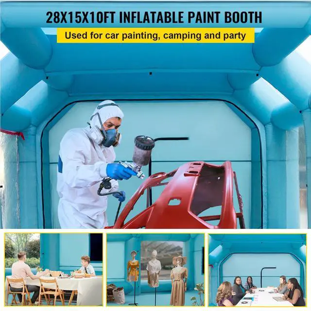 Alt view image 2 of 7 - Portable Inflatable Paint Booth, 28x15x10ft Inflatable Spray Booth, Car Paint Tent with Air Filter System & 2 Blowers, Upgraded Blow Up Spray Booth Tent, Auto Paint Workstation, Car Parking Gara