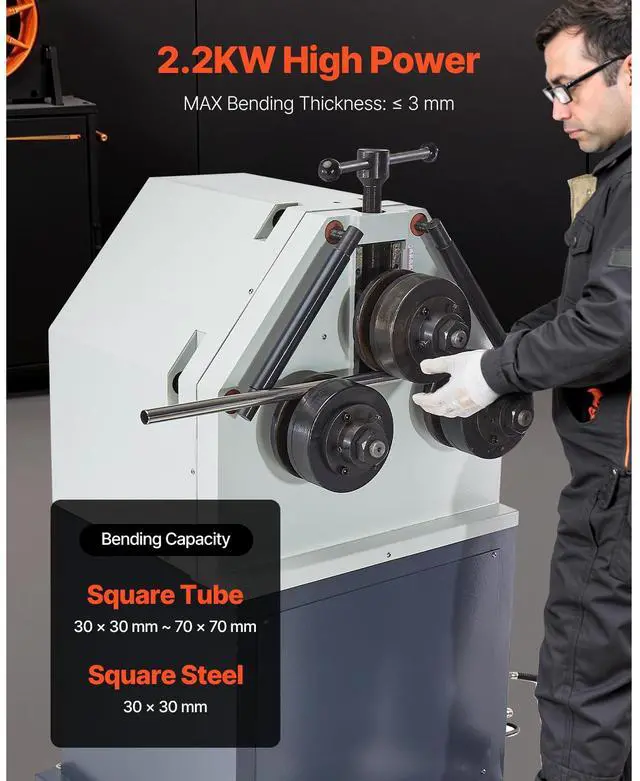 Alt view image 2 of 7 - 2.2KW Electric Roll Bending Machine, 3-Roller Electric Pipe Bender Machine with 180° Maximum Bending Angle & Reversible Foot Switch, Support Horizontal/Vertical Operation (220V 60Hz 3-Phase)