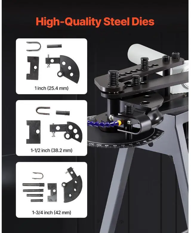 Alt view image 6 of 7 - Electric Tube Bending Machine, 750W Electric Tubing Bender with 6L Hydraulic Cylinder, Movable Pipe Bender Machine with Casters, 3 Dies & 180° Max Bending Angle, Suitable for 3/4 to 2 inch Pipes