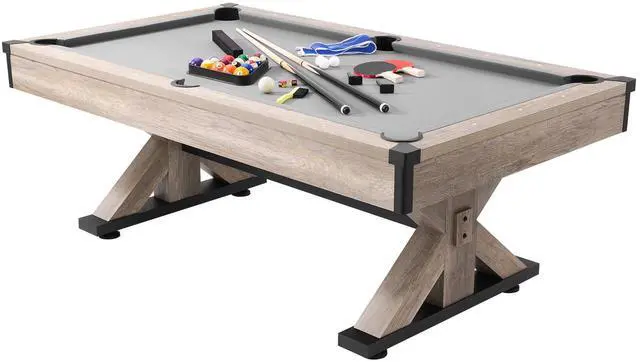 Alt view image 2 of 8 - VEVOR Billiards Table Combo Set, 7ft 3-in-1 Multi Game Table with Dining, Pool, and Tennis Table, Includes Full Set of Accessories, Wood Color with Grey Cloth, Perfect for Family Game Room Kids Adults