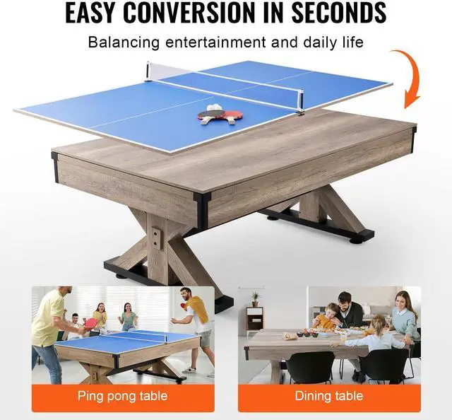Alt view image 6 of 8 - VEVOR Billiards Table Combo Set, 7ft 3-in-1 Multi Game Table with Dining, Pool, and Tennis Table, Includes Full Set of Accessories, Wood Color with Grey Cloth, Perfect for Family Game Room Kids Adults