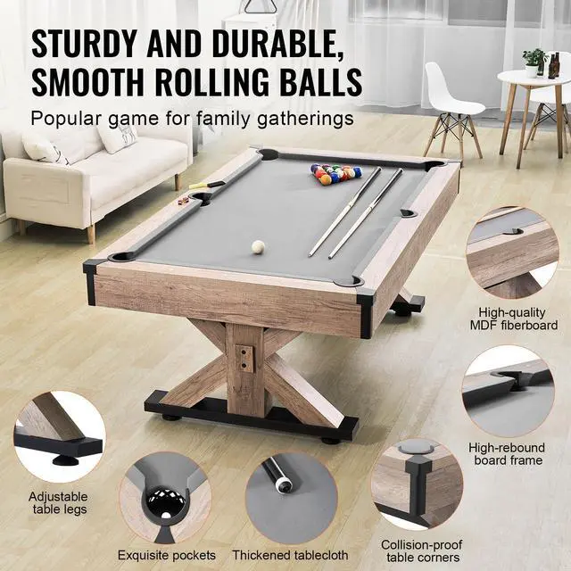 Alt view image 4 of 8 - VEVOR Billiards Table Combo Set, 7ft 3-in-1 Multi Game Table with Dining, Pool, and Tennis Table, Includes Full Set of Accessories, Wood Color with Grey Cloth, Perfect for Family Game Room Kids Adults