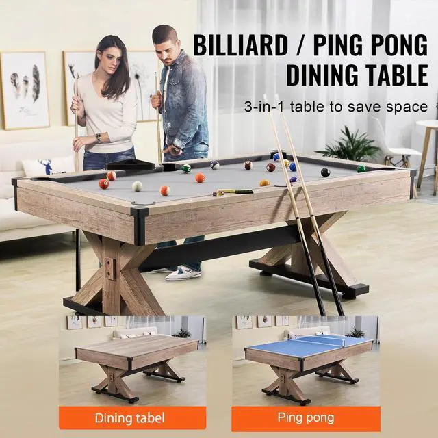 Alt view image 3 of 8 - VEVOR Billiards Table Combo Set, 7ft 3-in-1 Multi Game Table with Dining, Pool, and Tennis Table, Includes Full Set of Accessories, Wood Color with Grey Cloth, Perfect for Family Game Room Kids Adults