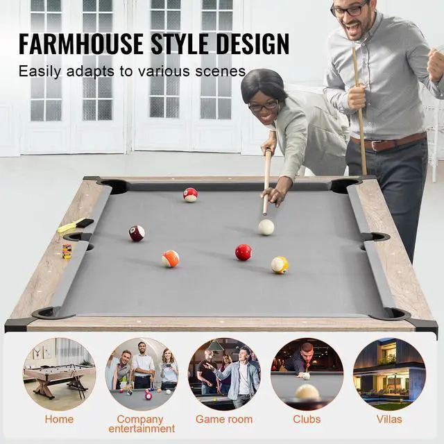 Alt view image 7 of 8 - VEVOR Billiards Table Combo Set, 7ft 3-in-1 Multi Game Table with Dining, Pool, and Tennis Table, Includes Full Set of Accessories, Wood Color with Grey Cloth, Perfect for Family Game Room Kids Adults