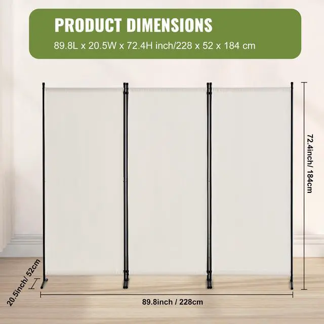 Alt view image 9 of 9 - VEVOR  Room Divider, 102×71inch Room Dividers and Folding Privacy Screens 3-Panel, Fabric Partition Room Dividers for Office, Bedroom, Dining Room, Study, Freestanding, White