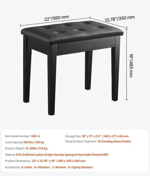 Alt view image 14 of 14 - Piano Keyboard Bench Storage Padded Cushion Seat Wooden Vanity Bookcase Stool