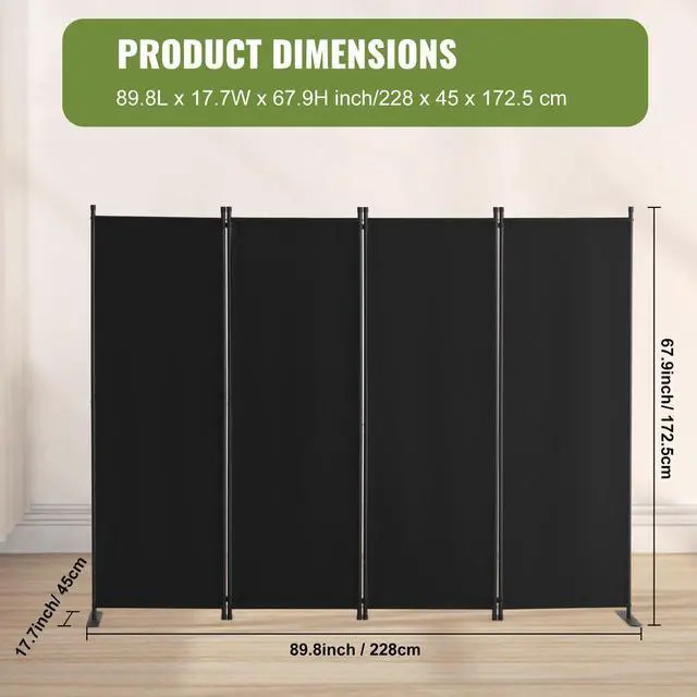 Alt view image 8 of 8 - VEVOR Room Divider, 88×67.5inch Room Dividers and Folding Privacy Screens 4-Panel, Fabric Partition Room Dividers for Office, Bedroom, Dining Room, Study, Freestanding, Black