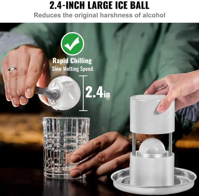 Alt view image 11 of 14 - VEVOR Ice Ball Press, 2.4" Ice Ball Maker, Aircraft Al Alloy Ice Ball Press Kit for 60mm Ice Sphere, Ice Press with Tong and Drip Tray, for Whiskey, Cocktail, Bourbon, Scot on Party & Holiday, Silver