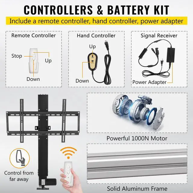 Alt view image 5 of 7 - Automated TV Elevator, 20" Stroke for 28-32" TVs. Remote-Controlled, Adjustable Height 30-50", Supports up to 132 lbs