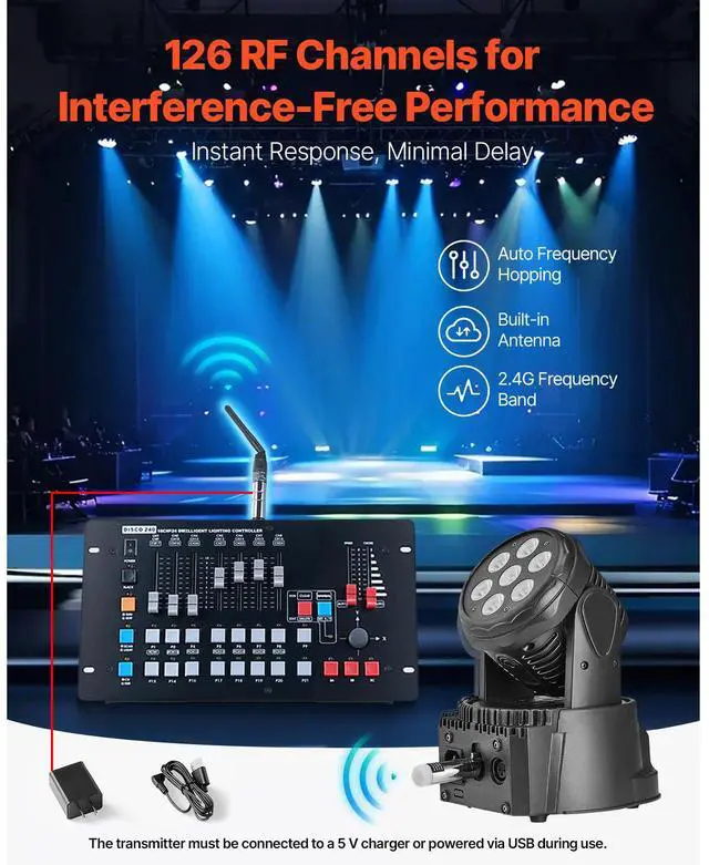 Alt view image 3 of 8 - DMX Wireless Receiver Transmitter Controller for LED Stage Light 8 PCs Silver