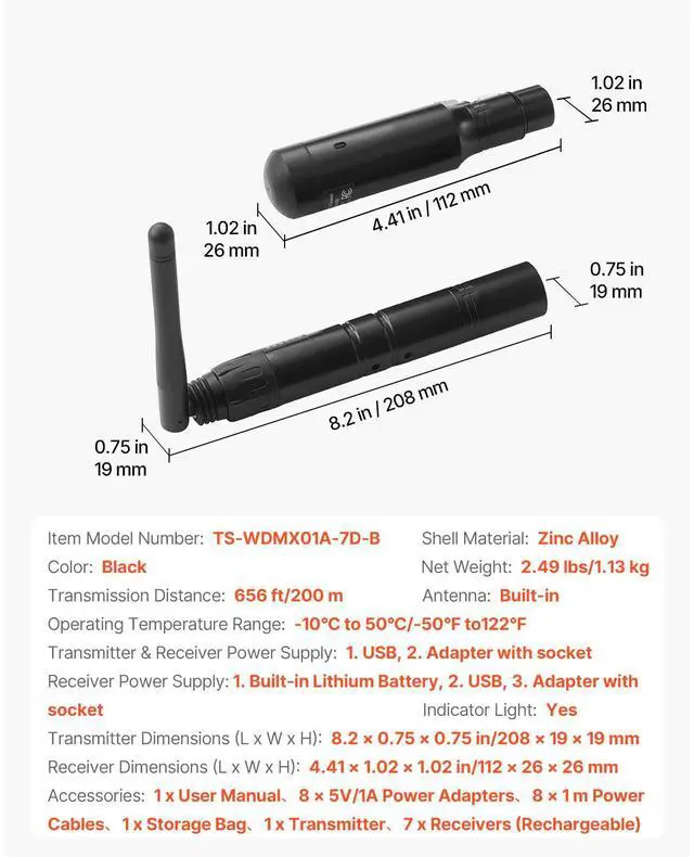 Alt view image 8 of 8 - DMX Wireless Receiver Transmitter Rechargeable Battery Stage Light 8 PCs Black
