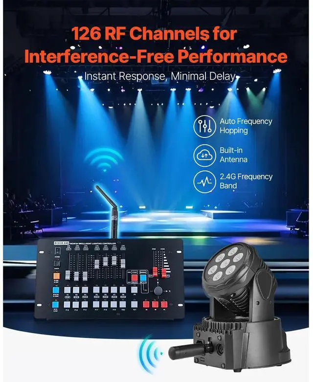 Alt view image 3 of 8 - DMX Wireless Receiver Transmitter Rechargeable Battery Stage Light 8 PCs Black