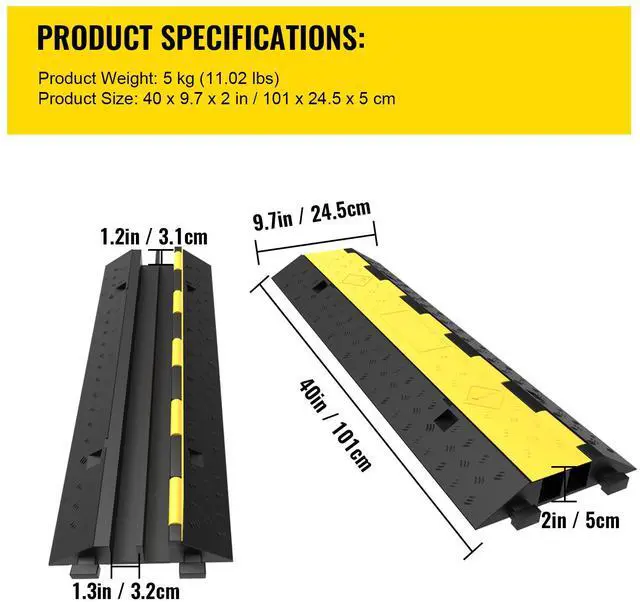 Alt view image 14 of 14 - VEVOR Cable Protector Ramp, 4 Packs 2 Channels Speed Bump Hump, Rubber Modular Speed Bump Rated 11000 LBS Load Capacity, Protective Wire Cord Ramp Driveway Rubber Traffic Speed Bumps Cable Protector