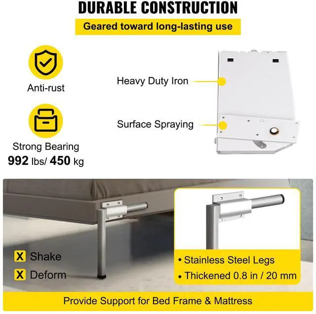 Alt view image 5 of 7 - Murphy Mounting Wall Springs Mechanism Heavy Duty Support Hardware DIY Kit for King Queen Bed (Vertical), White