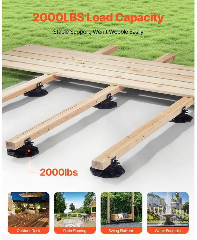 Alt view image 3 of 8 - VEVOR Deck Blocks 24 PCS, 2000lbs / 907.18kg Load Capacity Deck Support Plastic Pedestal Paver, Raising 1.18 - 2.36 inch / 30 - 60 mm, Height Adjustable Shed Foundation Base for Wood Concrete Metal
