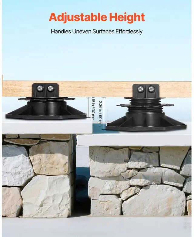 Alt view image 4 of 8 - VEVOR Deck Blocks 24 PCS, 2000lbs / 907.18kg Load Capacity Deck Support Plastic Pedestal Paver, Raising 1.18 - 2.36 inch / 30 - 60 mm, Height Adjustable Shed Foundation Base for Wood Concrete Metal