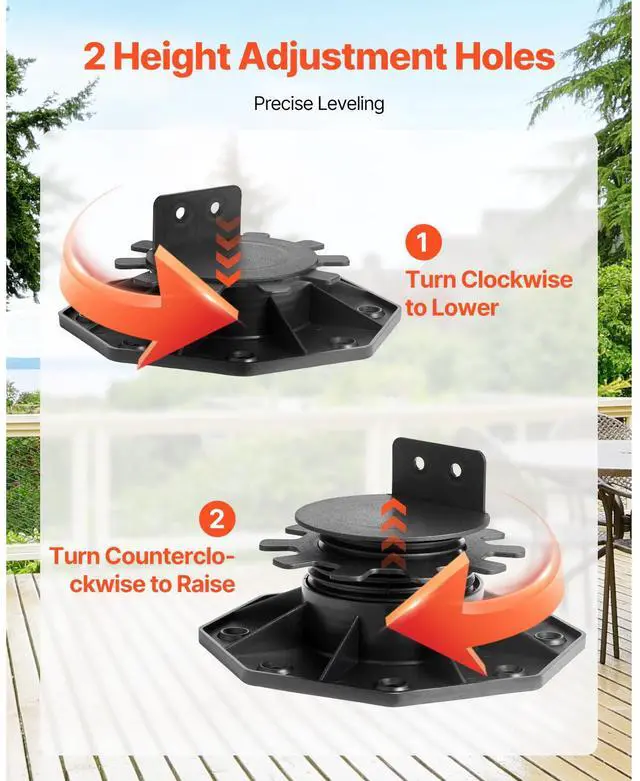 Alt view image 5 of 8 - VEVOR Deck Blocks 24 PCS, 2000lbs / 907.18kg Load Capacity Deck Support Plastic Pedestal Paver, Raising 1.18 - 2.36 inch / 30 - 60 mm, Height Adjustable Shed Foundation Base for Wood Concrete Metal