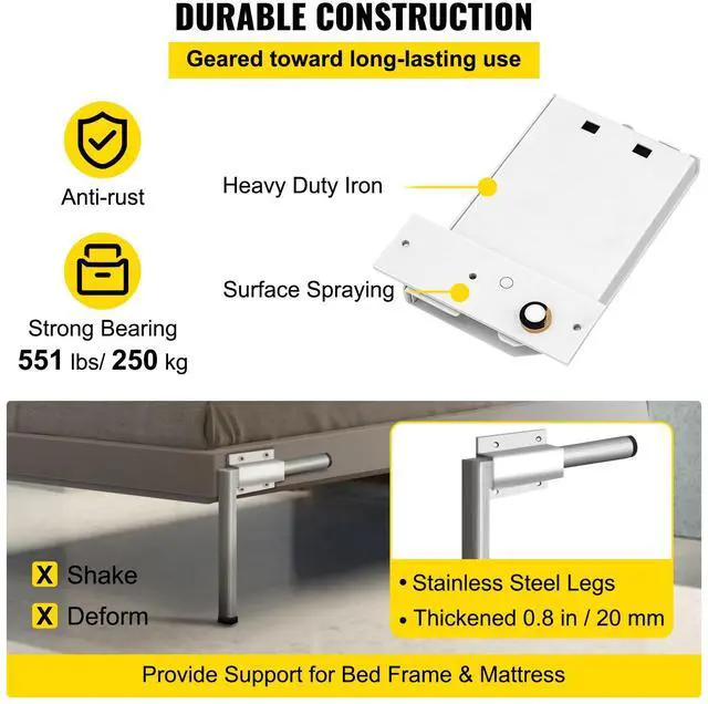 Alt view image 5 of 7 - Murphy Mounting Wall Springs Mechanism Heavy Duty Support Hardware DIY Kit for Queen Twin Size Bed (Horizontal), White